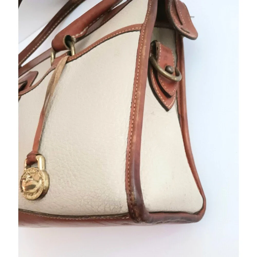 VTG Dooney & Bourke Satchel Tan All Weather Pebbled Leather Brown Leather Trim